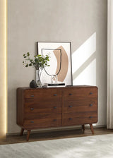 Robyn Dark Walnut 6-Drawer Mid-Century Modern Dresser