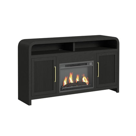 Ridgemont Fluted Fireplace Media Cabinet with Shelving, Black or Natural