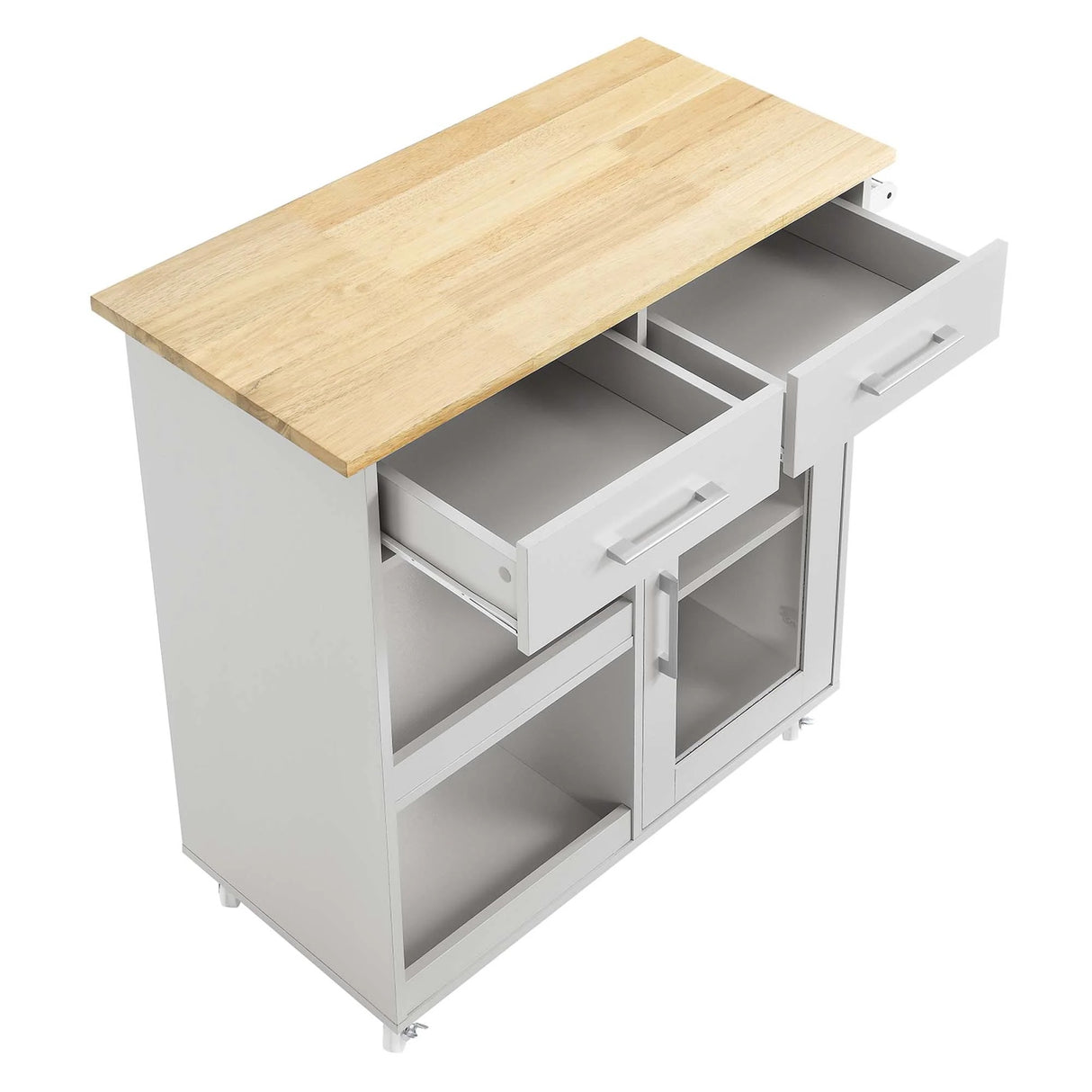 Modern Rolling Kitchen Cart with Rubberwood Top and Towel Bar – 34 Inch