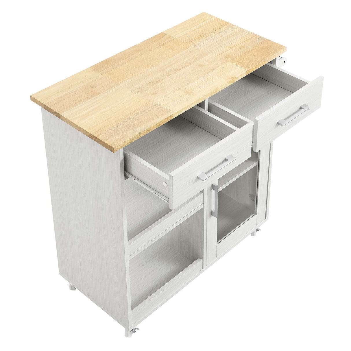 Modern Rolling Kitchen Cart with Rubberwood Top and Towel Bar – 34 Inch