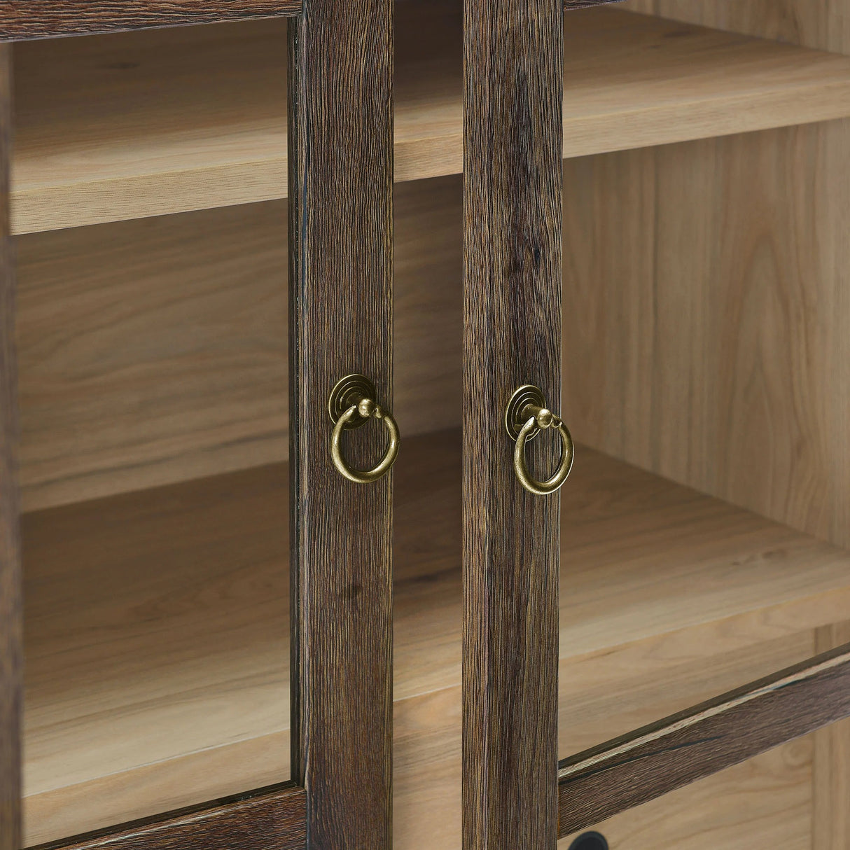 Modern Farmhouse Arched Tall Wood Storage Display Cabinet – Wood Grain 71 Inch