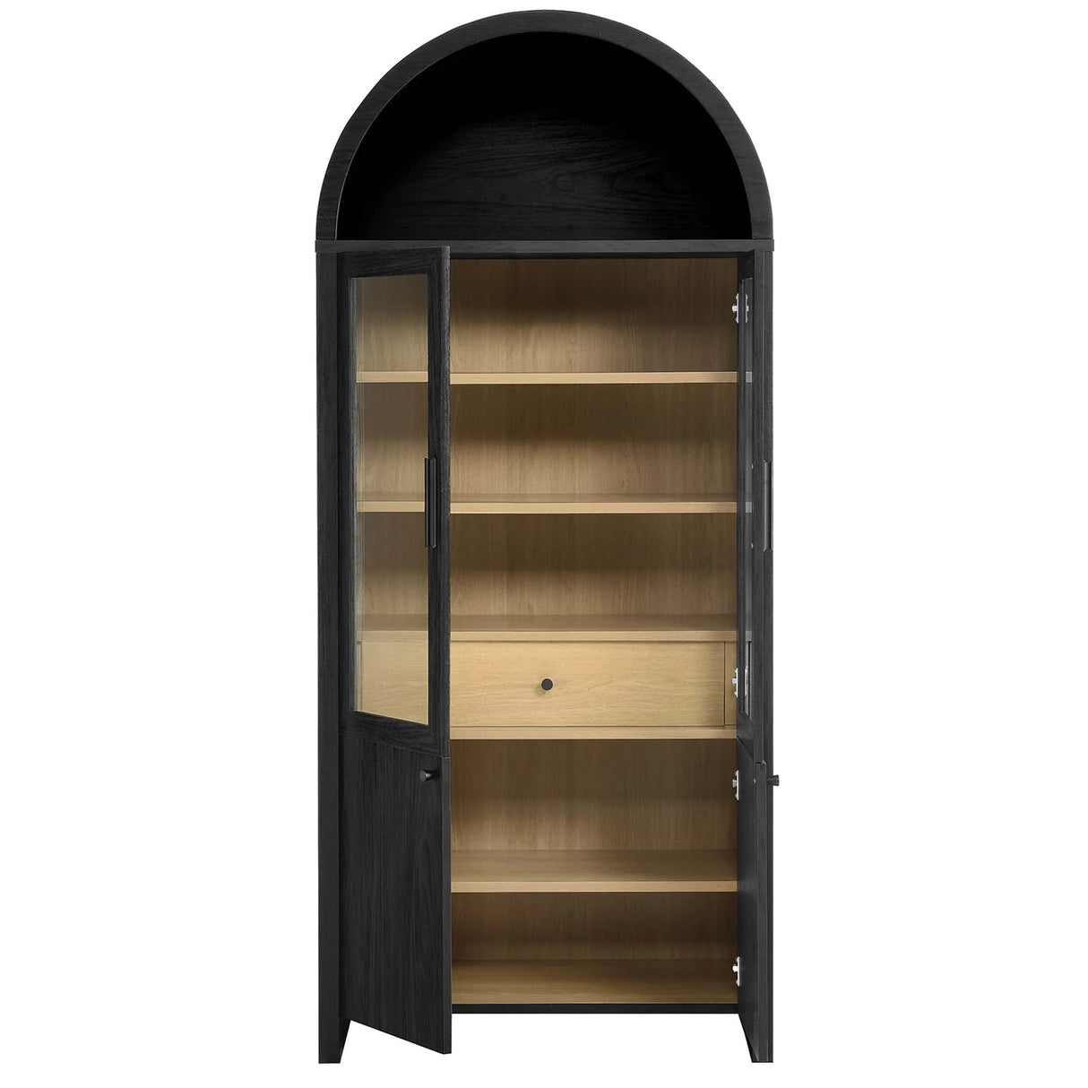 Modern Arched Glass Door Tall Storage Display Cabinet – 71 Inch