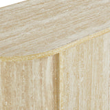 Oval Faux Travertine Sideboard Storage Cabinet – Beige Stone Finish 63 Inch