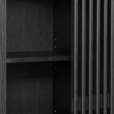 Modern Slatted Sliding Door Arched Tall Storage Cabinet – 71 Inch