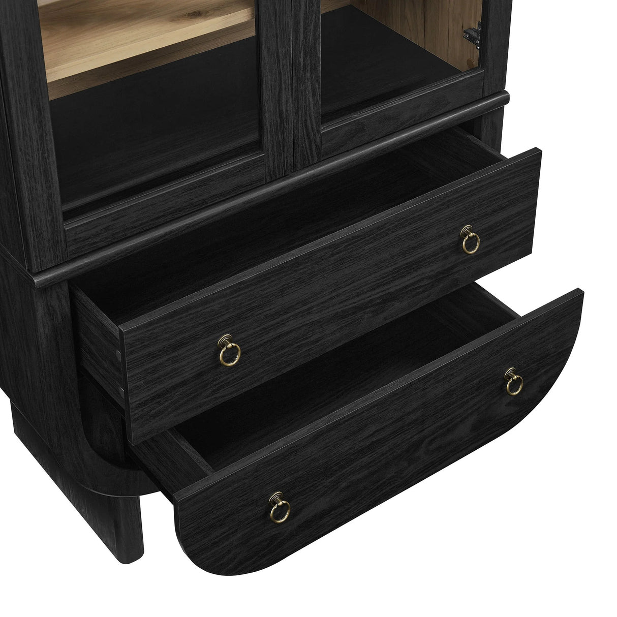 Modern Black Arched Tall Wood Storage Display Cabinet – 74 Inch