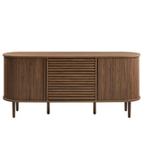 Mid-Century Fluted Oval Sideboard Cabinet – Walnut 67 Inch