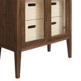 Mid-Century Modern 2-Door Glass Tall Storage Display Cabinet – Walnut 71 Inch