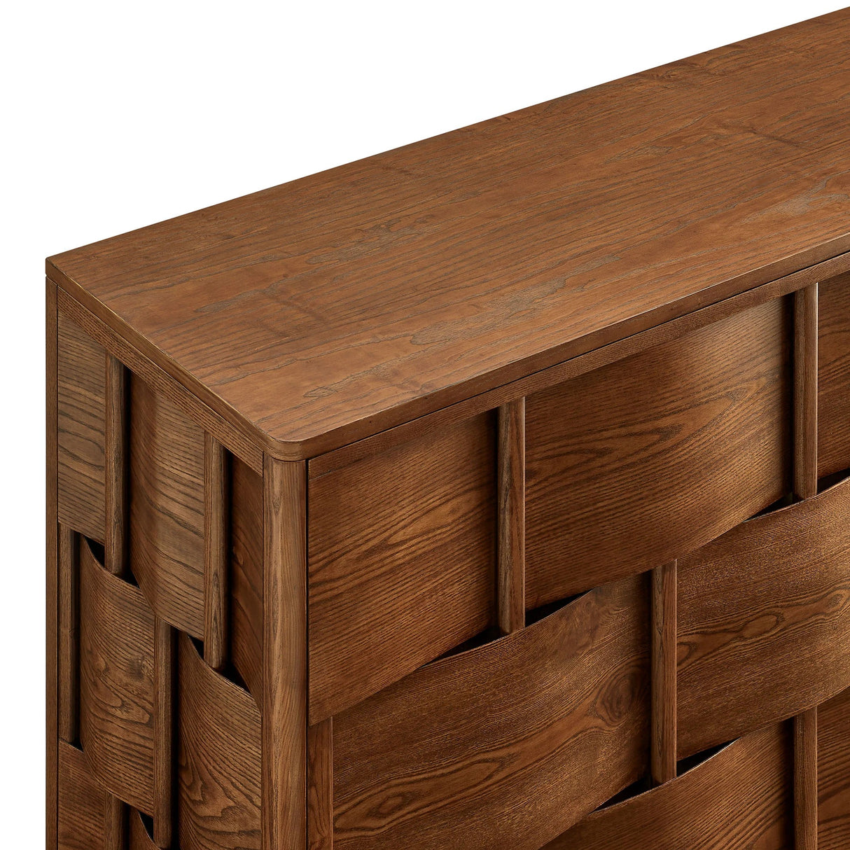 Woven Pattern Sideboard Storage Cabinet – Wood Finish 71 Inch