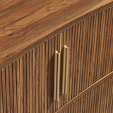 Curved Fluted Sideboard Storage Cabinet with Sliding Doors – Wood Finish 63 Inch