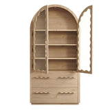 76 Inch Arched Scalloped Glass Door Kitchen Pantry Cabinet – Wood Grain