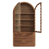 76 Inch Arched Scalloped Glass Door Kitchen Pantry Cabinet – Wood Grain