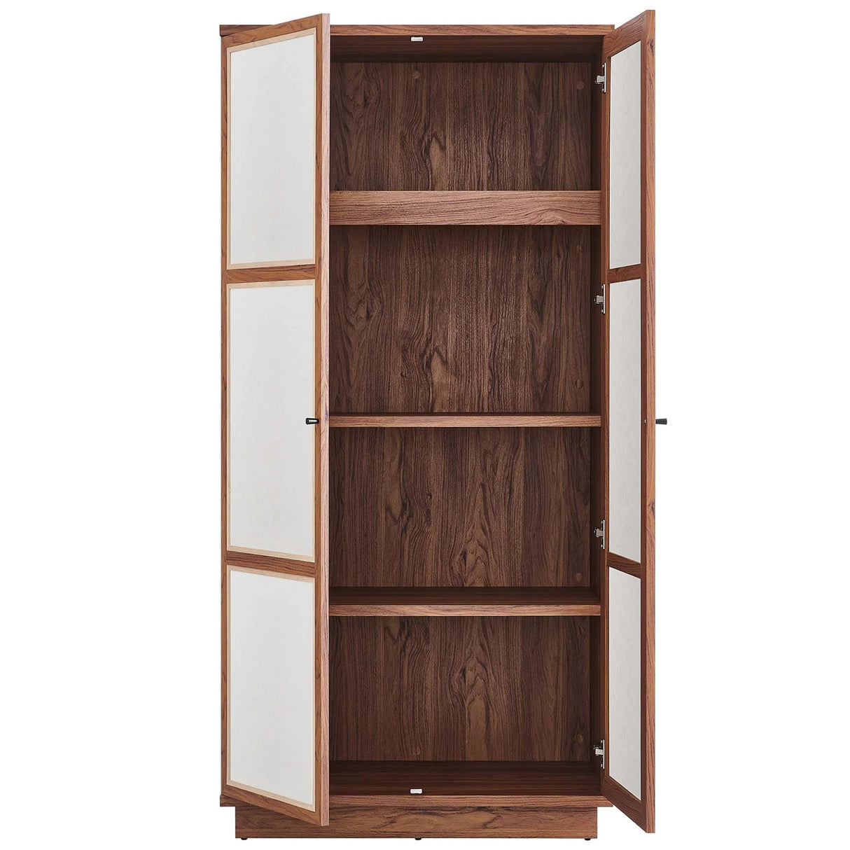 Walnut Wood Grain Tall Storage Cabinet with Linen Textured Doors – 70 Inch