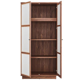 Walnut Wood Grain Tall Storage Cabinet with Linen Textured Doors – 70 Inch