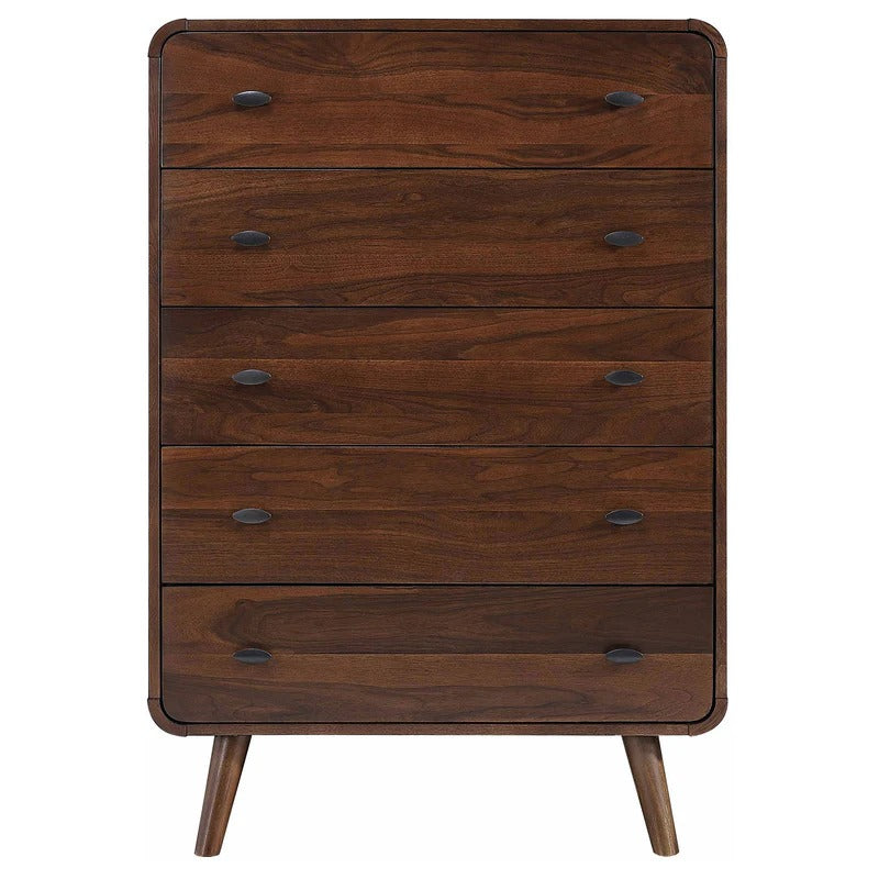 Robyn Dark Walnut 5-Drawer Mid-Century Chest