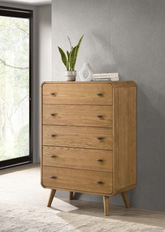 Robyn Light Ash 5-Drawer Mid-Century Chest