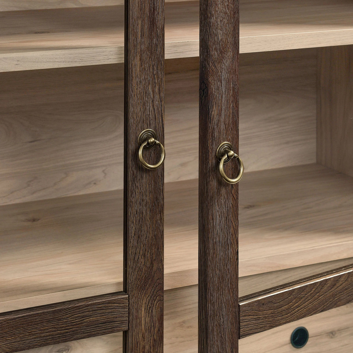 Modern Farmhouse Arched Tall Wood Storage Display Cabinet – Wood Grain 74 Inch