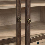 Modern Farmhouse Arched Tall Wood Storage Display Cabinet – Wood Grain 74 Inch