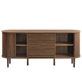 Mid-Century Fluted Oval Sideboard Cabinet – Walnut 67 Inch