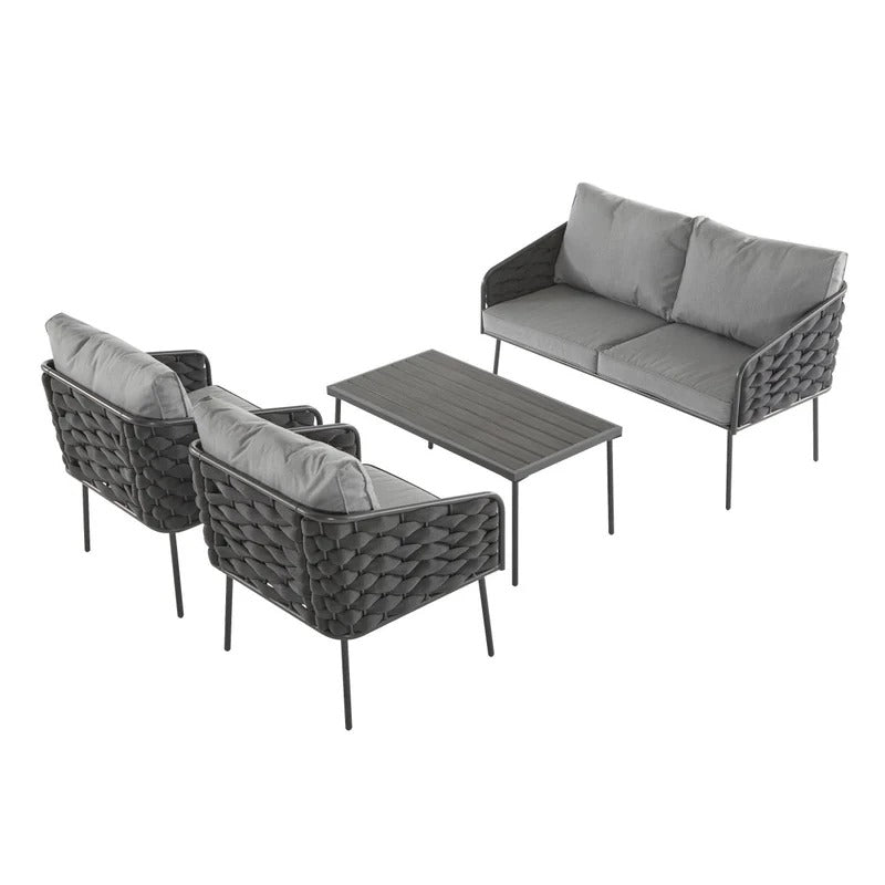 Weslow Blantro Outdoor 4-Piece Rope & Metal Patio Set Grey