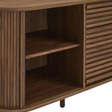 Mid-Century Fluted Oval Sideboard Cabinet – Walnut 67 Inch