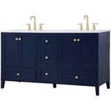 Sommerville 60 Inch Blue Double Sink Vanity with Quartz Top