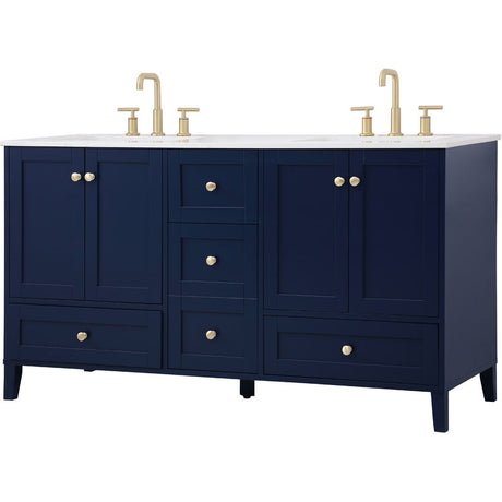 Sommerville 60 Inch Blue Double Sink Vanity with Quartz Top