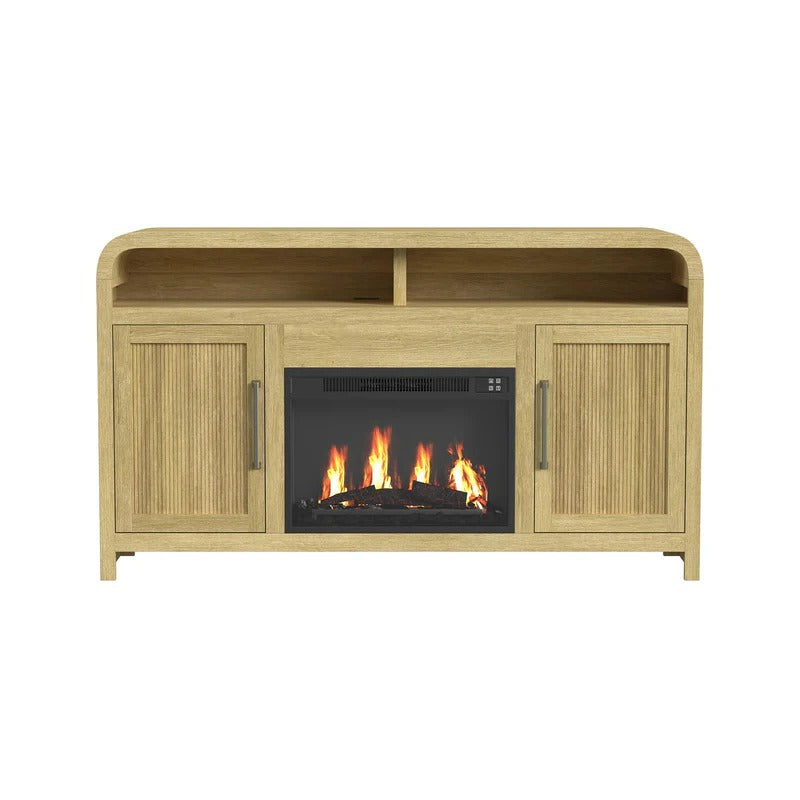 Ridgemont Fluted Fireplace Media Cabinet with Shelving, Black or Natural