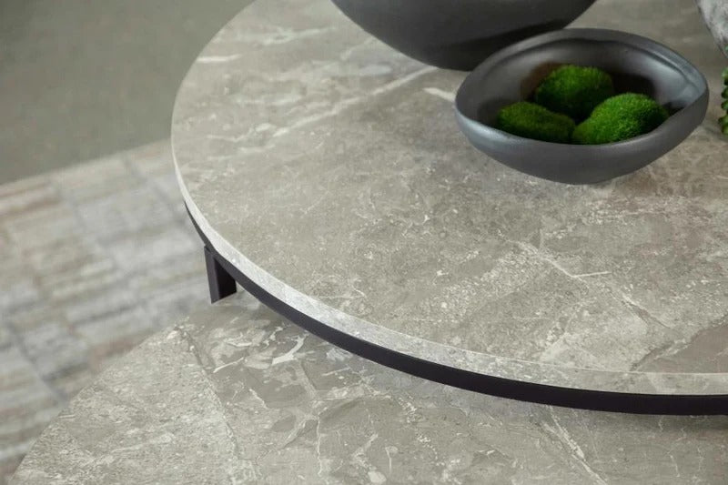 Lainey Gray Faux Marble 2 Piece Round Nesting Coffee Table