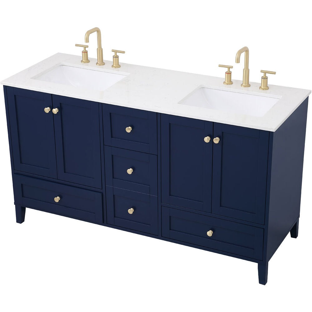 Sommerville 60 Inch Blue Double Sink Vanity with Quartz Top