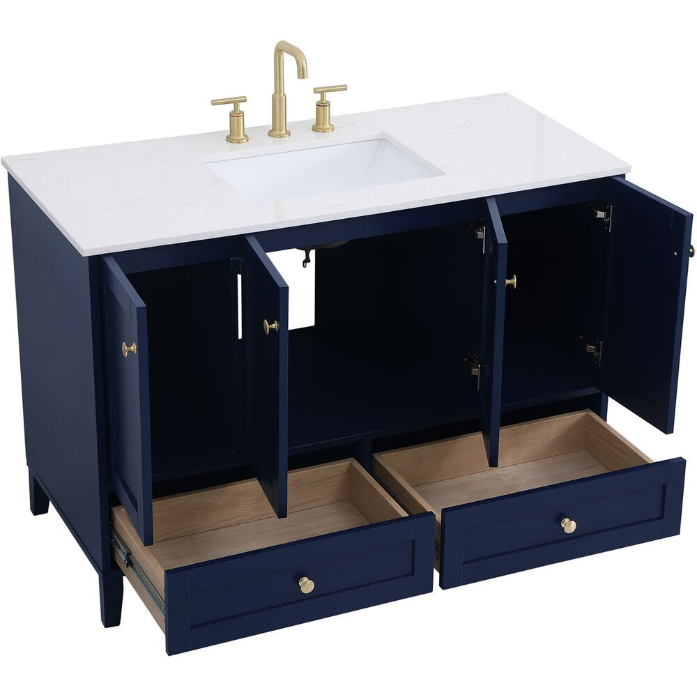 Sommerville 48 Inch Blue Bathroom Vanity with Quartz Top