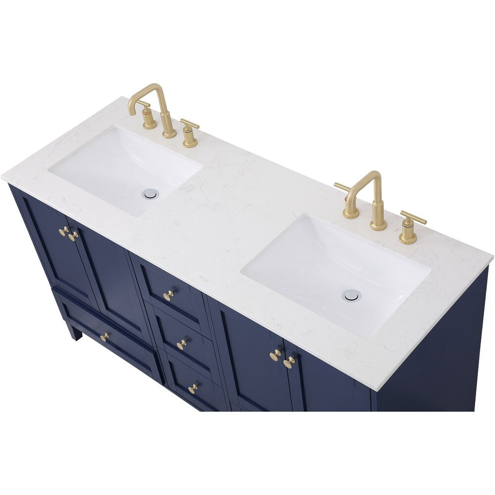 Sommerville 60 Inch Blue Double Sink Vanity with Quartz Top