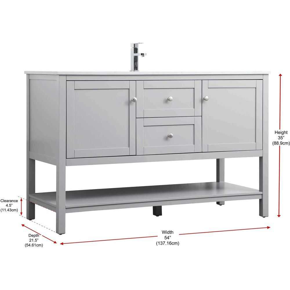 Heath 54 Inch Grey Double Sink Vanity with Marble Top