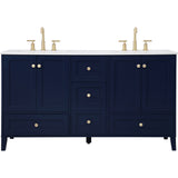 Sommerville 60 Inch Blue Double Sink Vanity with Quartz Top