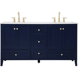 Sommerville 60 Inch Blue Double Sink Vanity with Quartz Top