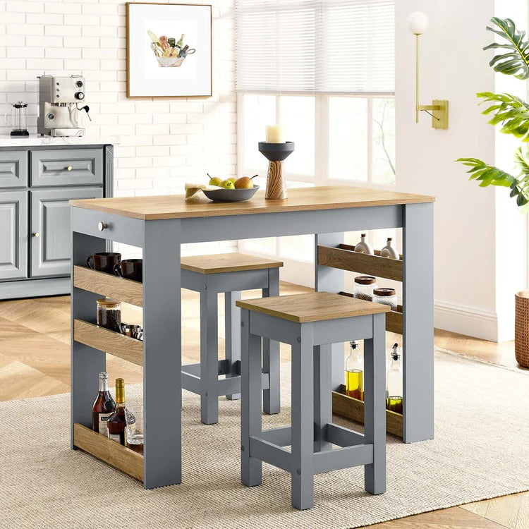 Modern Oak Gray 3-Piece Kitchen Island and Stool Set – 47 Inch