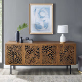 Wood TV Stand with Sliding Doors and Storage – Walnut Finish 73 Inch