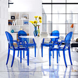 Set of 4 Blue Stackable Molded Acrylic Dining Armchairs