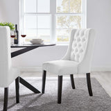 Button Tufted Fabric Dining Side Chair with Wood Legs