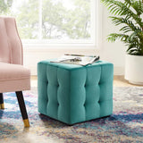 Tufted Cube Velvet Ottoman – 15 Inch Upholstered