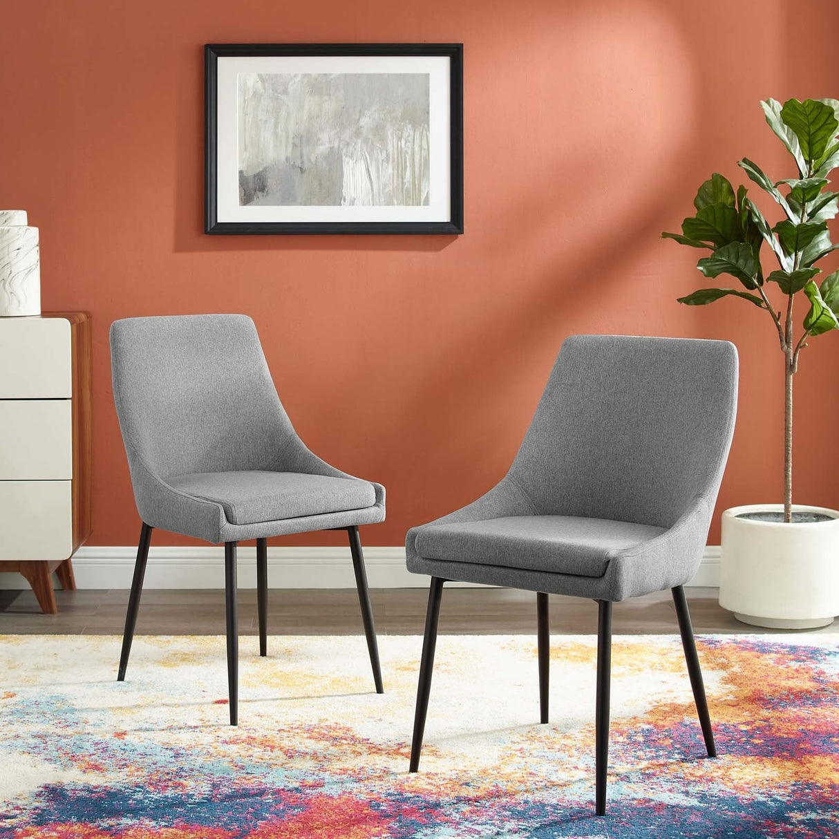 Upholstered Fabric Dining Chair Set with Tapered Metal Legs