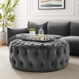 Large Round Tufted Velvet Ottoman – Upholstered 40 Inch