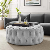 Large Round Tufted Velvet Ottoman – Upholstered 40 Inch