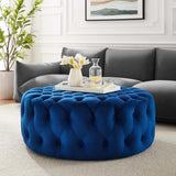 Large Round Tufted Velvet Ottoman – Upholstered 40 Inch