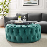 Large Round Tufted Velvet Ottoman – Upholstered 40 Inch