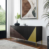 Geometric Wood Sideboard Storage Cabinet with Metal Legs – Oak Finish 68 Inch