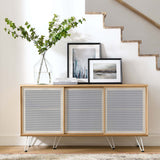 Industrial Metal Mesh 3-Door Sideboard – Wood Grain 59 Inch