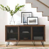 Industrial Metal Mesh 3-Door Sideboard – Wood Grain 59 Inch