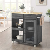 Modern Rolling Kitchen Cart with Rubberwood Top and Towel Bar – 34 Inch