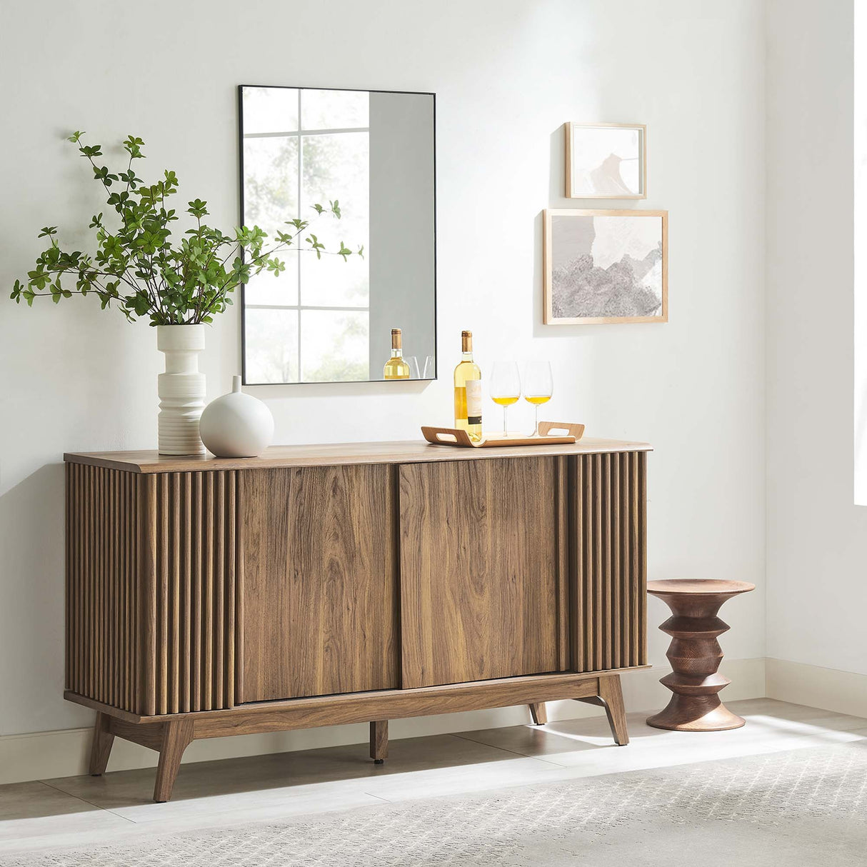 Sideboard Storage Cabinet Sliding Door MDF 60 Inch