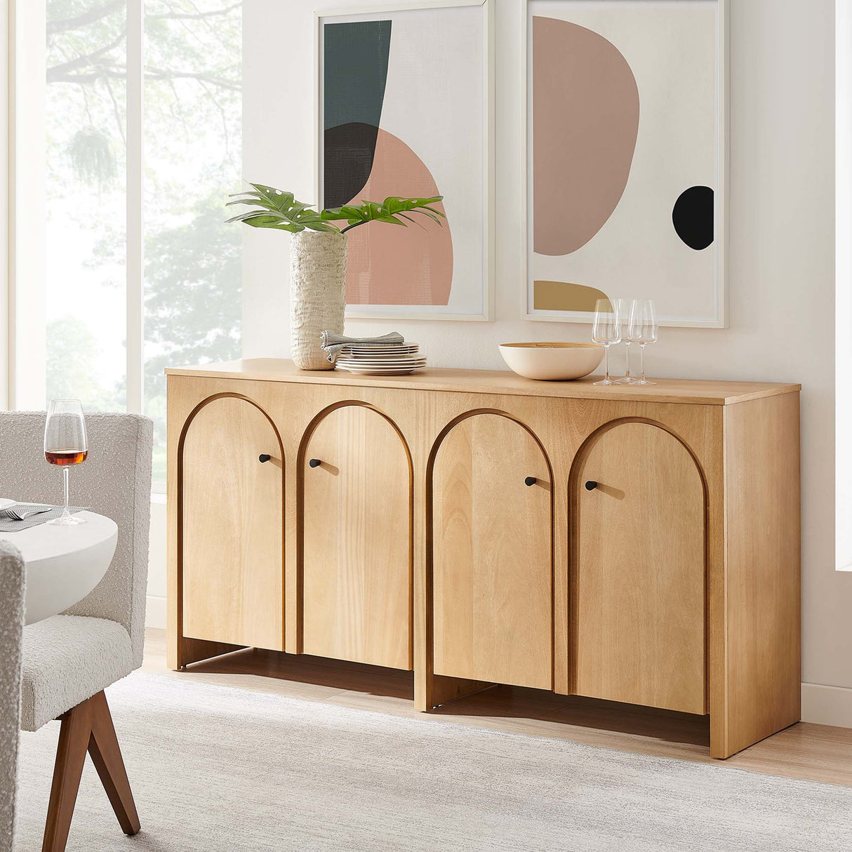 Modern Arched 4-Door Wood Grain Storage Cabinet – 71 Inch
